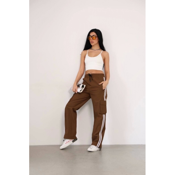 Praşut Kumaş Kargo Çeplı Baggy Esofman - Kahve