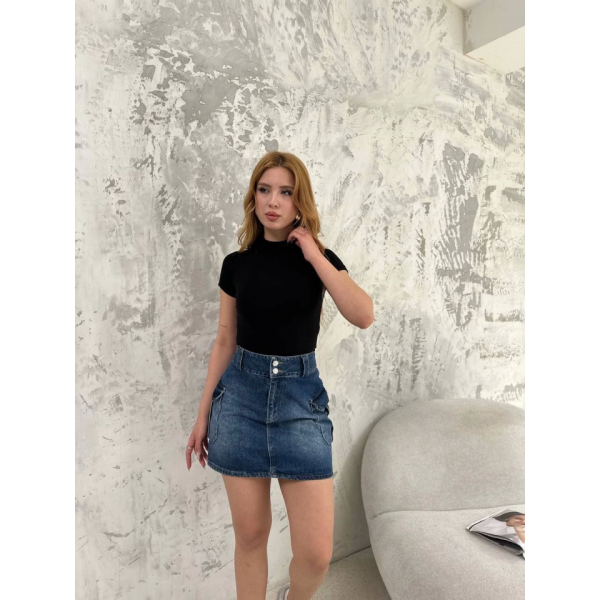 Kısa Kol Badi Bluz - Siyah