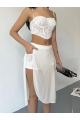 Çepli Şortlu Yırtmaçlı Etek - Beyaz