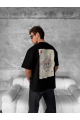 Ön Ve Arka Baskılı Oversize Bisiklet Yaka T-shirt - Siyah