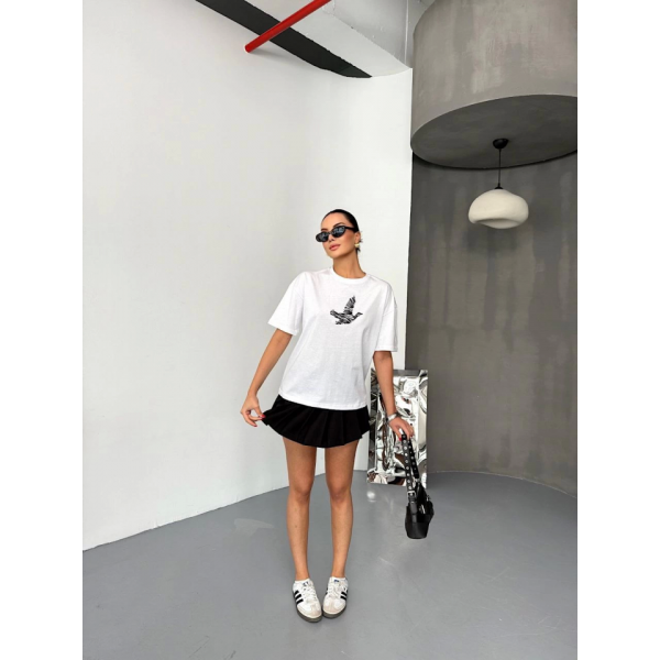 Kısa Kol Baskılı T-shirt - Beyaz