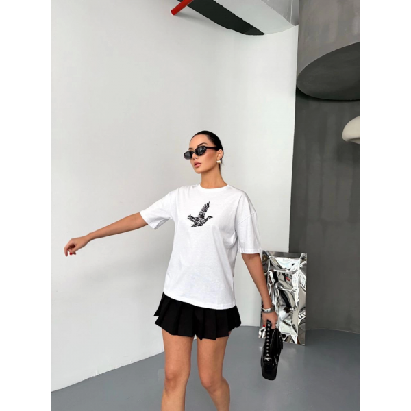 Kısa Kol Baskılı T-shirt - Beyaz