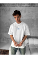 Ön Ve Arka Baskılı Oversize Bisiklet Yaka T-shirt- Beyaz