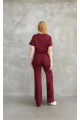 Osy Modal Yumuşak Dokulu Kumaş Bisiklet Yaka Parçalı Detaylı Kısa Kollu Takım - Bordo