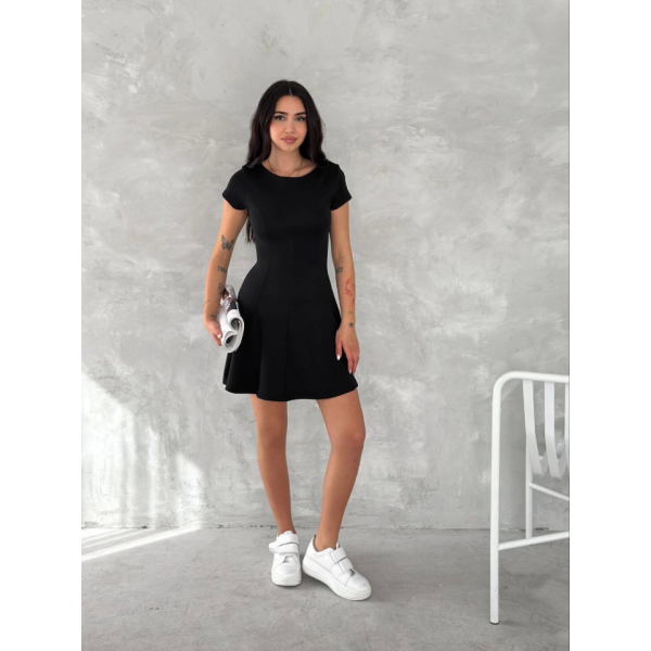 Kısa Kollu Mini Elbise - Siyah