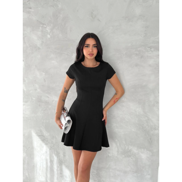 Kısa Kollu Mini Elbise - Siyah