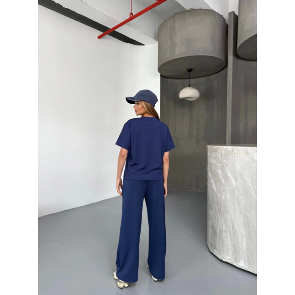 Osy Modal Yumuşak Dokulu Kumaş Kısa Kollu Bluz Rahat Pantalon Ikili Takım- Lacivert