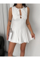 Göğüs Bağlamalı Kolsuz Mini Boy Elbise - Beyaz