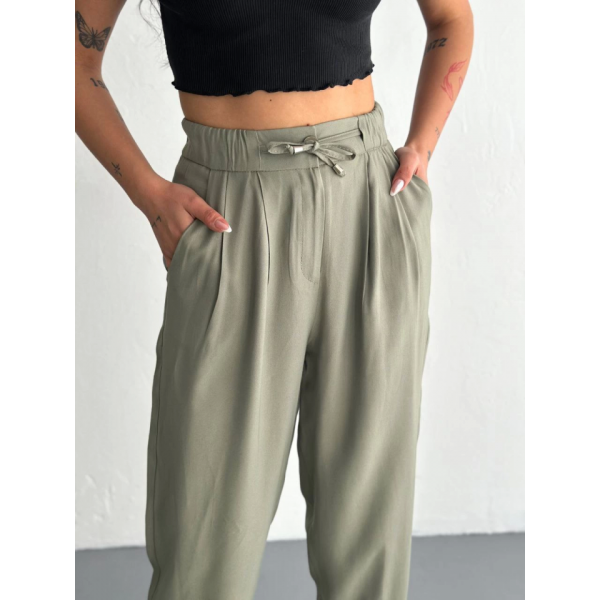Yüksel Bel Rahat Paça Pantalon - Su Yeşili