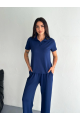 Osy Modal Yumuşak Dokulu Kumaş Kısa Kollu Yakalı T-shirt Pantalon Ikili Takım- Lacivert