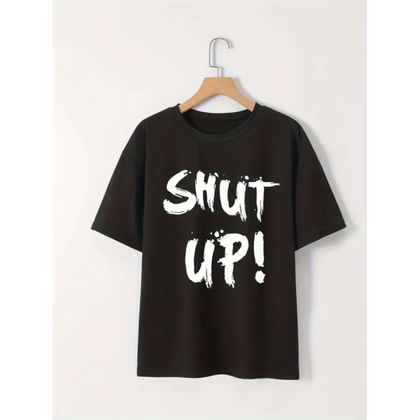 Baskılı Oversize Bisiklet Yaka T-shirt - Siyah