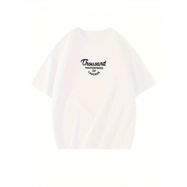 Thousand Baskılı Oversize Bisiklet Yaka T-shirt - Beyaz