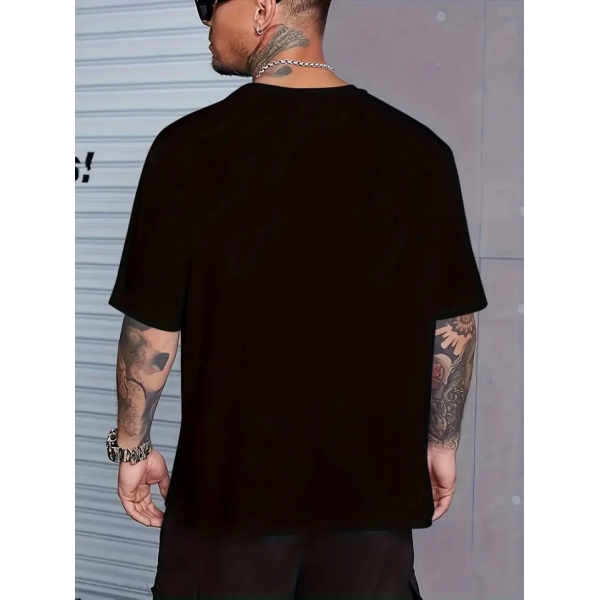 Sporda Günlük Hayata Giyilebilir GYM Baskılı Oversize Bisiklet Yaka Erkek T-shirt - Siyah