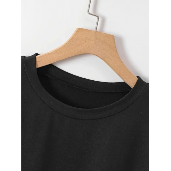 New York Baskılı Oversize Bisiklet Yaka T-shirt - Siyah