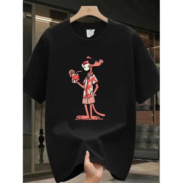 Baskılı Oversize Bisiklet Yaka T-shirt - Siyah