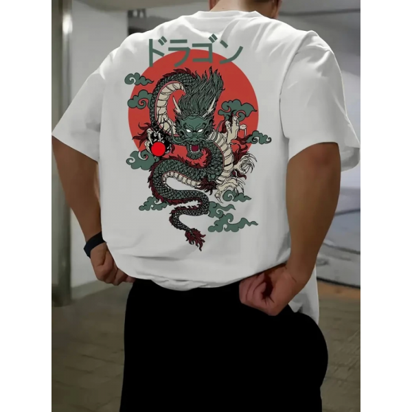 Baskılı Oversize Bisiklet Yaka T-shirt - Beyaz