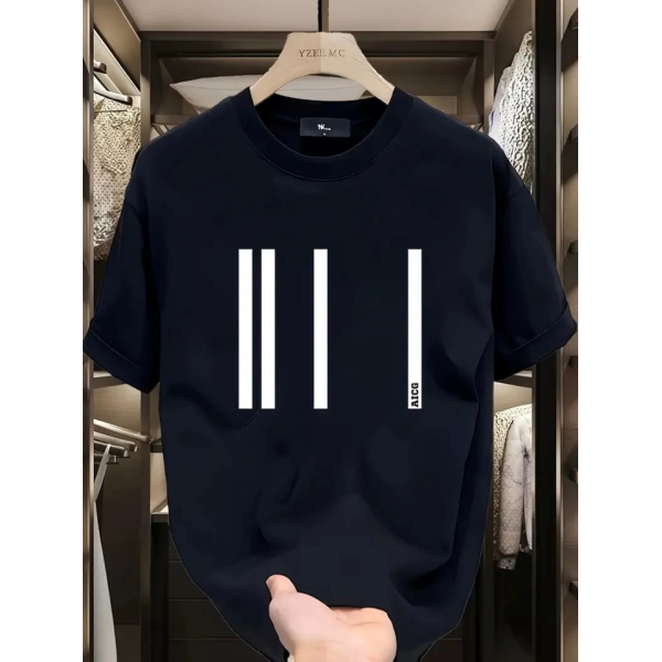 Baskılı Oversize Bisiklet Yaka T-shirt - Siyah