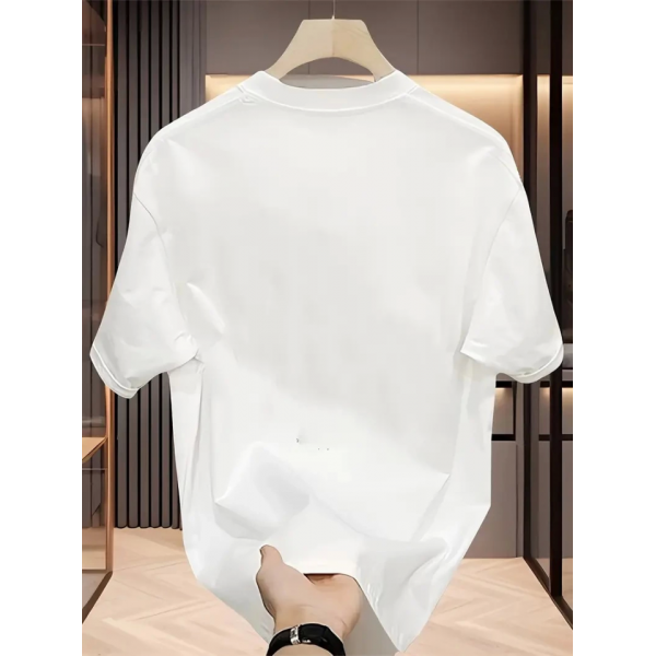 Rahat Bisiklet Yaka Tişört, Yaratıcı Karikatür Baskı - Yumuşak Polyester, Her Mevsim Giyilebilir- Beyaz