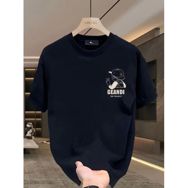 Geniş Kesim Pamuklu Tişört - GANDHI The Project Baskılı, Siyah, Rahat Kesim, Kısa Kollu, Günlük Kıyafet, Her Gün Giyilebilecek Tişört- Siyah