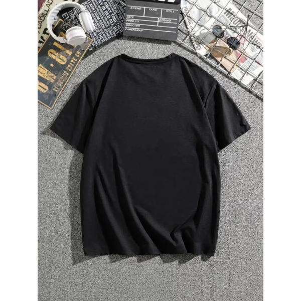 Erkek Dağ Grafikli Tişört, Yaz Için Büyük Beden Rahat T-shirt - Siyah