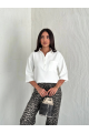 Crop Yakalı Gömlek Üç Çeyrek Sleeve Kol - Beyaz