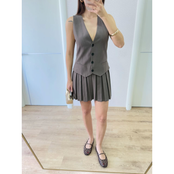 Takım Görünümlu Yelekli Mini Elbise- Füme