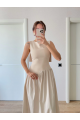 Arkası Kanatlı Uzun Elbise- Bej