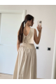 Arkası Kanatlı Uzun Elbise- Bej