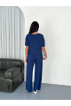 Osy Modal Yumuşak Dokulu Kumaş Bisiklet Yaka T-shirt Bol Paça Pantalon Ikili Takım -Saks Mavi