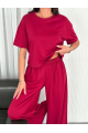 Osy Modal Yumuşak Dokulu Kumaş Bisiklet Yaka T-shirt Bol Paça Pantalon Ikili Takım -Bordo