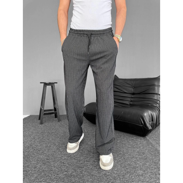 Su Yolu Çizgili Cepli Pantalon - Siyah