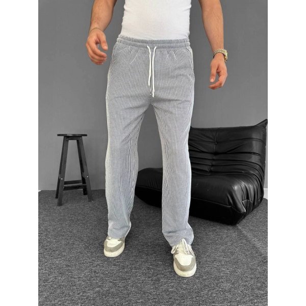 Su Yolu Çizgili Cepli Pantalon - Gri