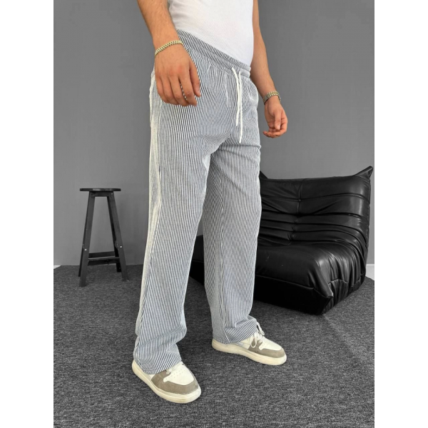Su Yolu Çizgili Cepli Pantalon - Gri