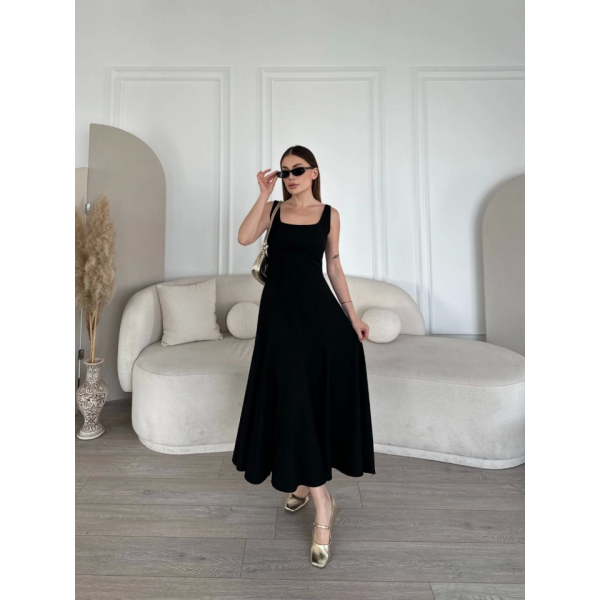 Sırt Dekolteli Kolsuz Uzun Elbise - Siyah