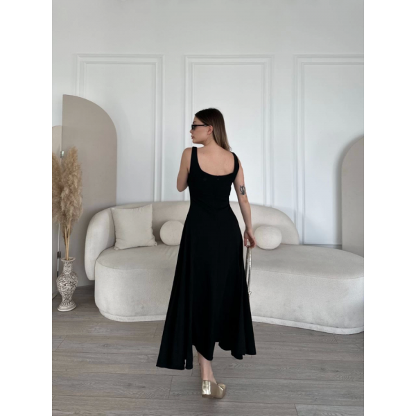Sırt Dekolteli Kolsuz Uzun Elbise - Siyah