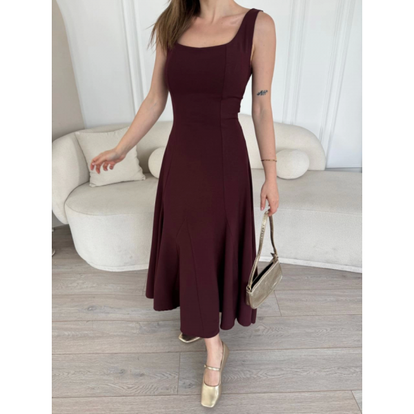 Sırt Dekolteli Kolsuz Uzun Elbise - Mürdüm