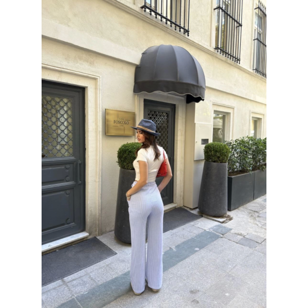 Su Yolu Çizgili Kolay Kombinle Ne Bilir Cepli Pantolon - Açık Mavi