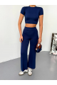Osy Modal Yumuşak Dokulu Kumaş Kısa Kollu Crop Alt Ispanyol Paça Pantalon Ikili Takım - Lacivert