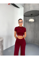 Osy Modal Yumuşak Dokulu Kumaş Kısa Kollu Crop Alt Ispanyol Paça Pantalon Ikili Takım - Bordo