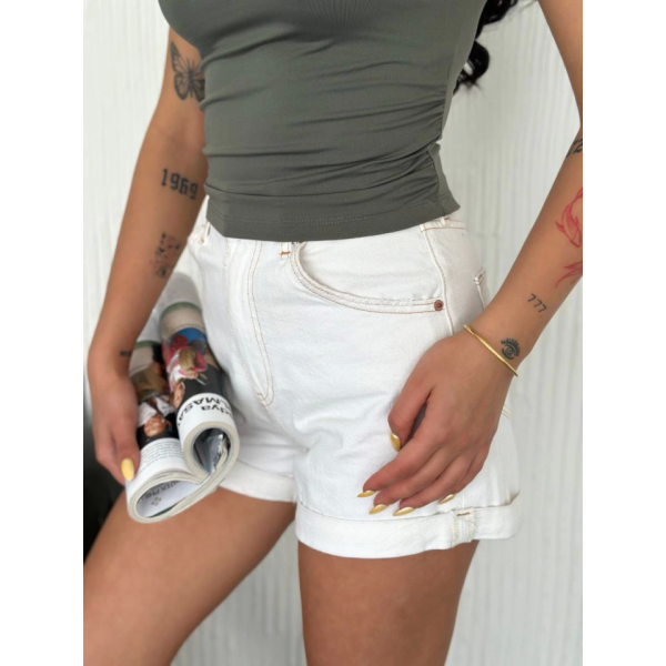 Osy Modal Yumuşak Dokulu Kumaş Bisiklet Yaka Sıfır Kol Bluz Omuz Toka Aksesuar Detaylı - Haki