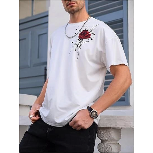 Erkek Bisiklet Yaka Kısa Kol Baskılı T-shirt - Beyaz