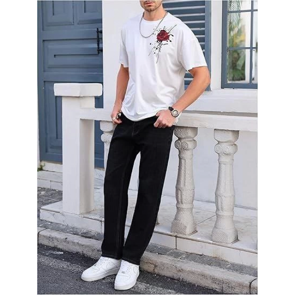 Erkek Bisiklet Yaka Kısa Kol Baskılı T-shirt - Beyaz