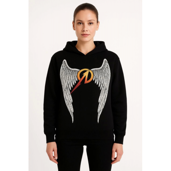 Metallica İki İplik Kapüşonlu Ön Ve Arka Baskılı Hoodie - Siyah