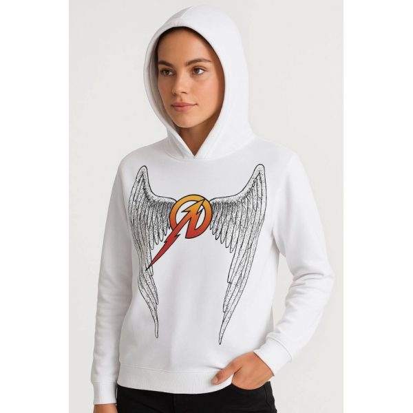 Metallica İki İplik Kapüşonlu Ön Ve Arka Baskılı Hoodie - Beyaz