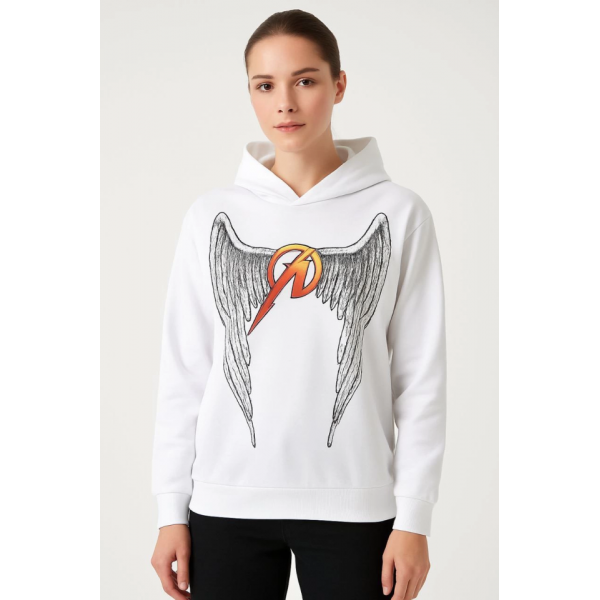 Metallica İki İplik Kapüşonlu Ön Ve Arka Baskılı Hoodie - Beyaz