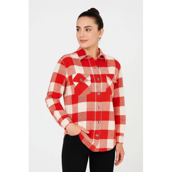 Uzun Kollu Oduncu Gömlek - Bordo