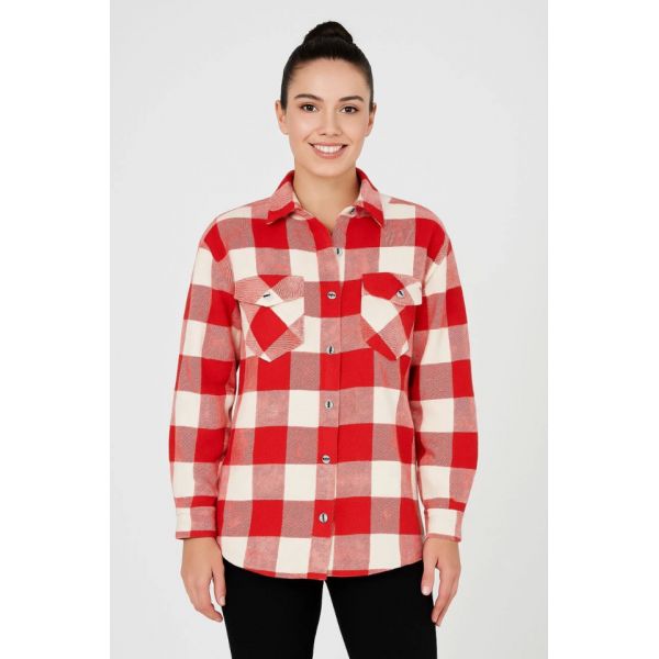 Uzun Kollu Oduncu Gömlek - Bordo