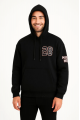 Üç İplik Kapüşonlu Ön Ve Arka Baskılı SweatShirt Hoodie - Siyah