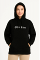 Üç İplik Kapşonlu ön Ve Arka Baskılı SweatShirt Hoodie- Siyah