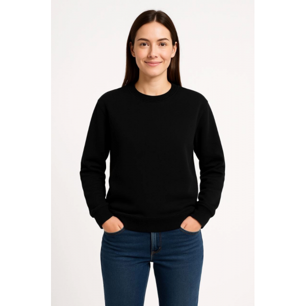 Üç İplik Düz Bisiklet Yaka SweatShirt  - Siyah